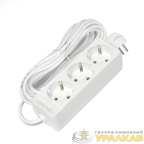 Удлинитель 3х7м с заземл. 16А IP20 3.5кВт ПВС 3х1 бел. DOMTOK 