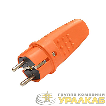 Вилка электрическая прямая 1ф 16А 250В IP44 с заземл. каучук оранж. (еврослот) UNIVersal 3031