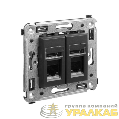 Розетка телефонная 2-м RJ-12 СП Avanti "Черный матовый" DKC 4412314 детальная картинка
