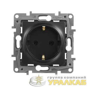 Розетка 1-м СП Etika 16А IP20 250В 2P+E с заземл. немецк. стандарт винтов. клеммы механизм антрацит Leg 672621