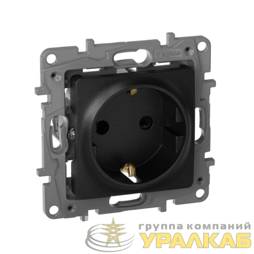 Розетка 1-м СП Etika 16А IP31 250В 2P+E с заземл. защ. шторки немецк. стандарт винтов. клеммы механизм антрацит Leg 672622 детальная картинка