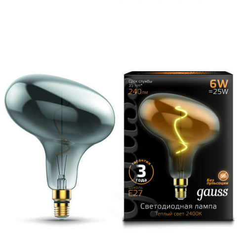 Лампа светодиодная Black Vintage Filament Flexible FD180 6Вт 2400К E27 220х280мм Gray Gauss 165802008