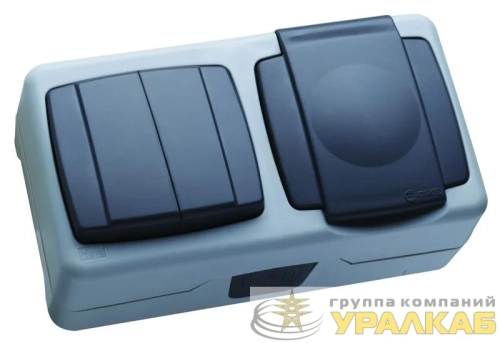 Выключатель 2-кл. + розетка IP44 с крышкой Makel 