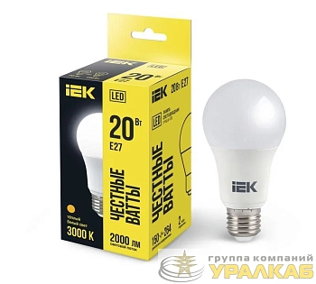 Лампа светодиодная ECO A60 20Вт грушевидная 230В 3000К E27 IEK LLE-A60-20-230-30-E27