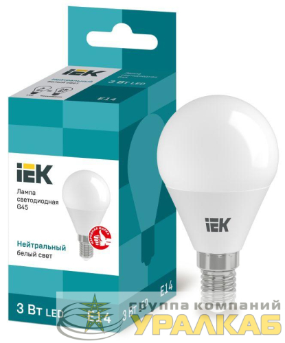 Лампа светодиодная Eco G45 3Вт шар 4000К нейтр. бел. E14 216лм 230-240В IEK LLE-G45-3-230-40-E14