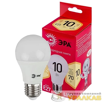 Лампа светодиодная RED LINE LED A60-10W-827-E27 R 10Вт A60 груша 2700К тепл. бел. E27 Эра 