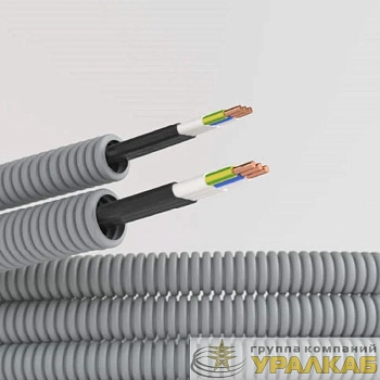Электротруба ПВХ гибкая гофр. d20мм сер. с кабелем ВВГ-Пнг(А)-LS 3х1.5кв.мм Конкорд (уп.100м) DKC 9L920100KF