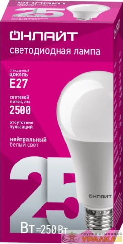 Лампа светодиодная 61 954 OLL-A60-25-230-4K-E27 25Вт грушевидная 4000К нейтр. бел. E27 2500лм 176-264В ОНЛАЙТ 
