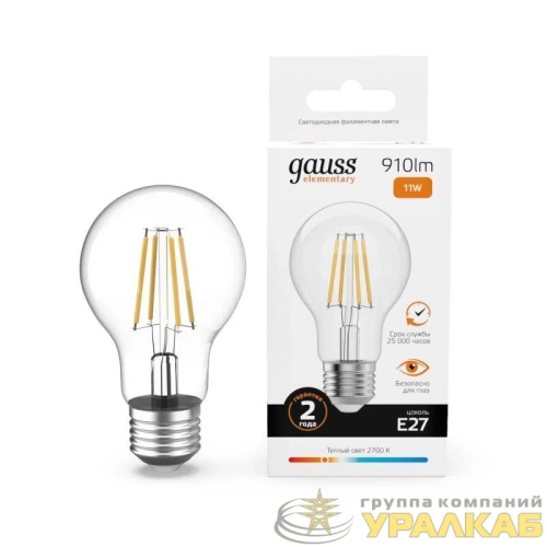 Лампа светодиодная филаментная Filament Elementary А60 11Вт 2700К Е27 910лм GAUSS 
