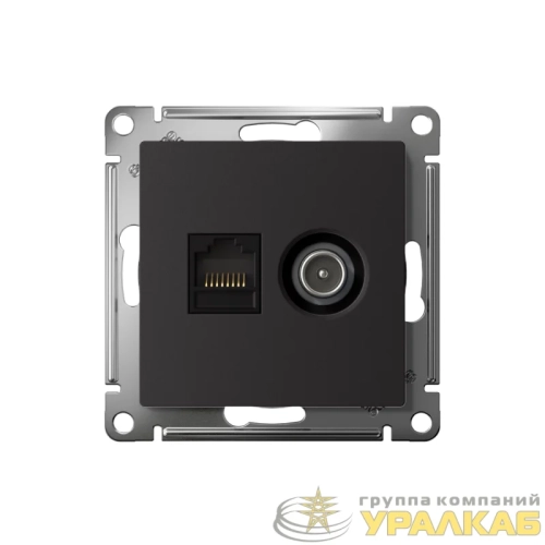 Розетка компьютерная + телевизионная 2-м СП AtlasDesign RJ45 кат.5E + TV механизм карбон SE 