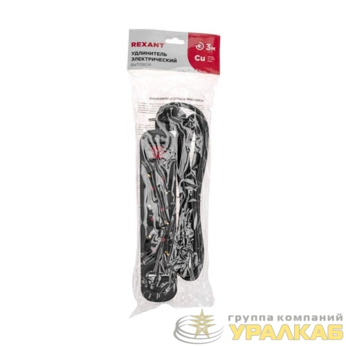 Удлинитель 3х3м с заземл. STANDARD 2хUSB 3х1кв.мм с выкл. черн. Rexant 13-4022 детальная картинка