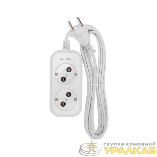 Удлинитель 2 гнезда 3м 2х0.75кв.мм б/з бел. PROCONNECT 13-4201 детальная картинка