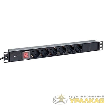 Блок PDU TERACOM 19дюйм 1U 16А/250В 6 роз. Schuko с выключат. шнур 2м 3х1.5кв.мм вилка Schuko корпус пластик черн. EKF TRC-HPD-LS-16A-6SH-2MSH
