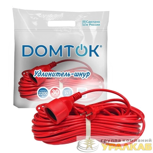 Удлинитель-шнур 1х30м без заземл. 10А IP20 2.2кВт ПВС 2х1 DOMTOK 2490 детальная картинка