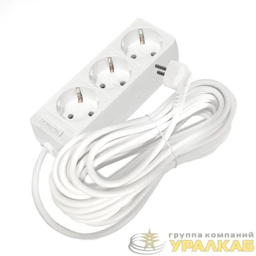 Удлинитель 3х10м с заземл. 16А IP20 3.5кВт ПВС 3х1 бел. DOMTOK 