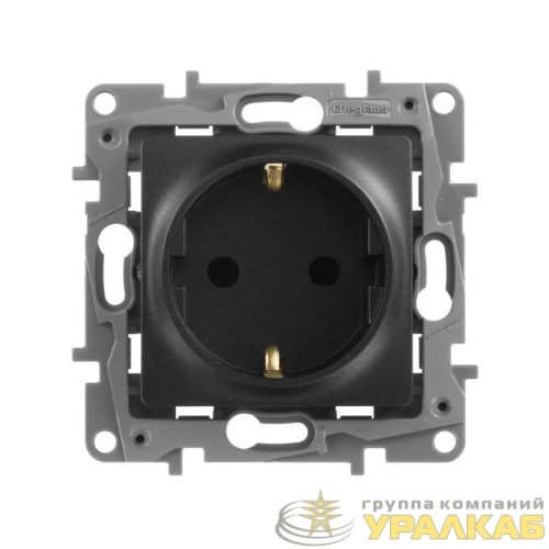 Розетка 1-м СП Etika 16А IP31 250В 2P+E с заземл. защ. шторки немецк. стандарт винтов. клеммы механизм антрацит IEK 