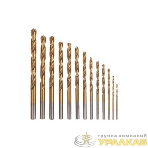 Набор сверл по металлу 1.5-6.5мм (через 0.5мм 3.2мм 4.8мм) НSS ТИТАН цилиндрический хвостовик метал. кейс 13шт Kranz 