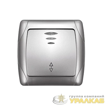 Переключатель проходной 1-кл. СП Маргарита 10А IP20 с подсветкой серебр. UNIVersal 