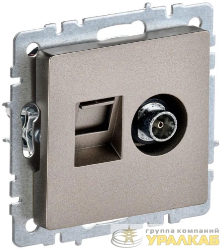 Розетка компьютерная + телевизионная 2-м Brite РТВ/РК12-БрШ RJ45 кат.5E + TV механизм шампань IEK BR-AK20-1-K37 детальная картинка