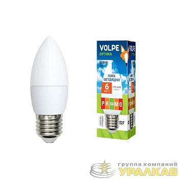 Лампа светодиодная LED-C37-6W/NW/E14/FR/O 6Вт свеча 4500К бел. E14 450лм 175-250В Volpe 10213