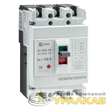 Выключатель автоматический 3п 100/160А 18кА ВА-99МL Basic EKF mccb99-100-160mi