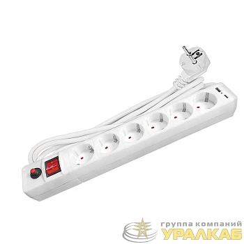 Удлинитель с сетевым фильтром 6х3м с заземл. 10А IP20 2.2кВт USB type-A + type-C ПВС 3х0.75 с выкл. бел. UNIVersal 2544