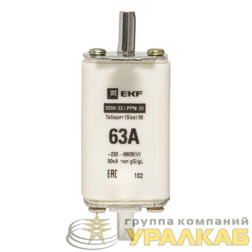 Вставка плавкая ППН-33 160/63А габарит 00 PROxima EKF fus-33/160/63 детальная картинка