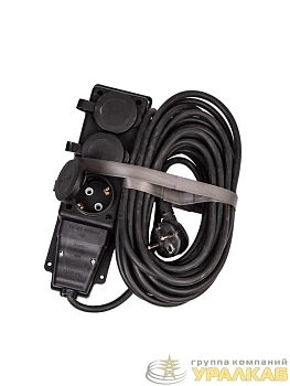 Удлинитель на каучуковой колодке 3х10м 16А IP44 250В 4кВт каучук КГ 3х2.5 черн. УХз16 Россия КОСМОС YKsm10m-3g(16A)KG-B