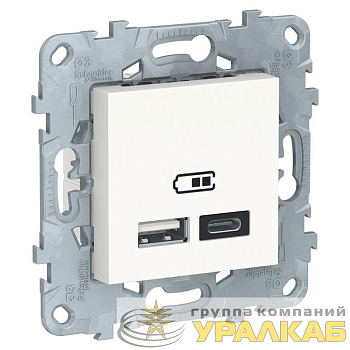 Розетка USB 2-м UNICA NEW тип А+С 5В/2400мА бел. SchE NU501818