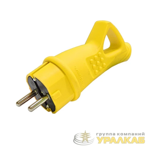 Вилка электрическая 1ф 16А 250В IP44 однофазная с ушком каучук желт. Universal 