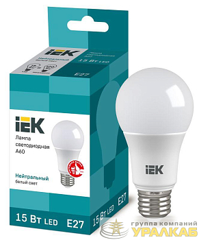 Лампа светодиодная Eco 15Вт A60 грушевидная 4000К нейтр. бел. E27 230В IEK LLE-A60-15-230-40-E27