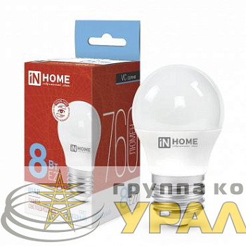 Лампа светодиодная LED-ШАР-VC 8Вт шар 6500К холод. бел. E27 760лм 230В IN HOME 4690612024905