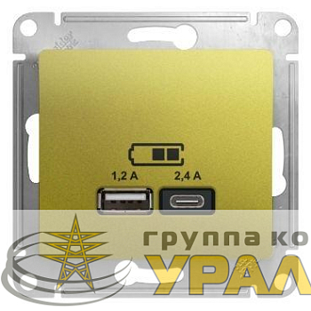 Розетка USB Glossa тип A+C 5В/2.4А 2х5В/1.2А механизм фисташк. SE GSL001039