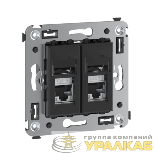Розетка компьютерная 2-м RJ-45 СП кат.6 экранированная Avanti "Черный матовый" DKC 4412394 детальная картинка
