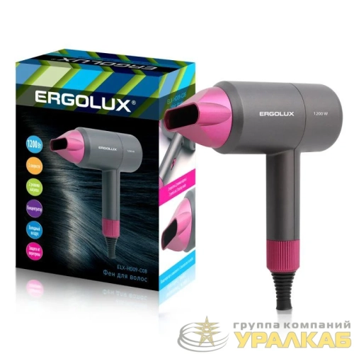 Фен 1200 Вт 220-240В ELX-HD09-C08 сер./роз. Ergolux 15207 детальная картинка