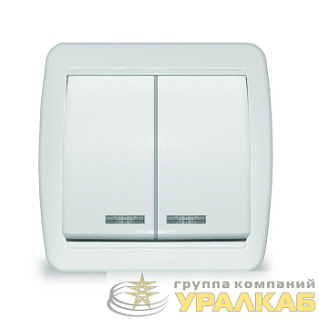 Выключатель 2-кл. ОП Клио с подсветкой 10А IP44 бел. UNIVersal 