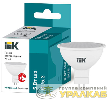Лампа светодиодная Eco 5Вт MR16 софит 4000К нейтр. бел. GU5.3 450лм 230-240В IEK LLE-MR16-5-230-40-GU5