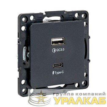 Розетка USB 2-м Стокгольм тип A+C механизм черн. PROxima EKF EZR-2USB-type-C