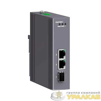 Медиаконвертер промышленный 3-х портовый 1х100Base-X SFP слот 2х10/100Base-T(X) портов RJ45 12-48В DC/18-30В AC с резервированием DKC N1100-1SFP2T-P2