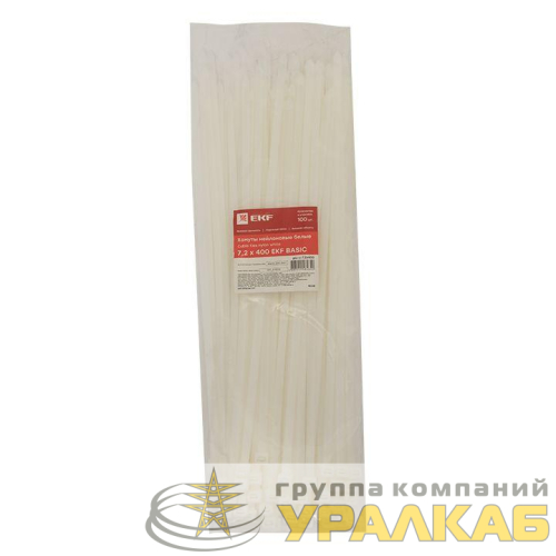 Хомут кабельный 7.2х400 нейл. бел. (уп.100шт) EKF plc-c-7.2x400 детальная картинка