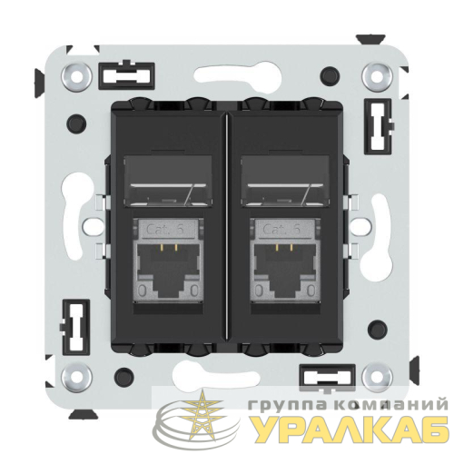 Розетка компьютерная 2-м RJ-45 СП кат.6 экранированная Avanti "Черный матовый" DKC 4412394 детальная картинка