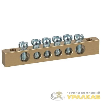 Шина NO-122-02 PEN земля-ноль 6х9мм 6/2 латунная с креплениями по краям Эра 