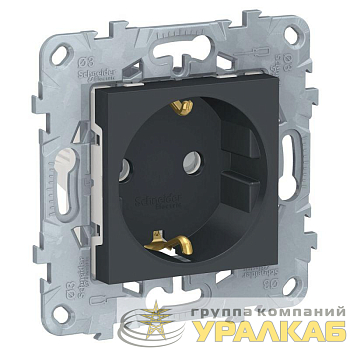 Механизм розетки 1-м СП 2мод. Unica New 16А IP21 250В с заземл. защ. шторки винт. клеммы антрацит SchE NU503754