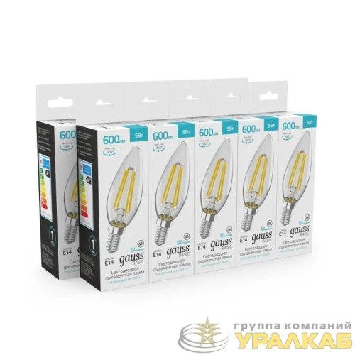 Лампа светодиодная филаментная Basic Filament 5Вт Свеча 4000К E14 600лм GAUSS 