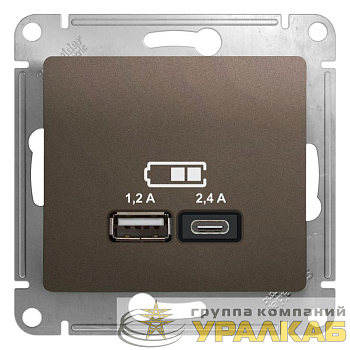 Розетка USB Glossa тип A+C 5В/2.4А 2х5В/1.2А механизм шоколад SE GSL000839