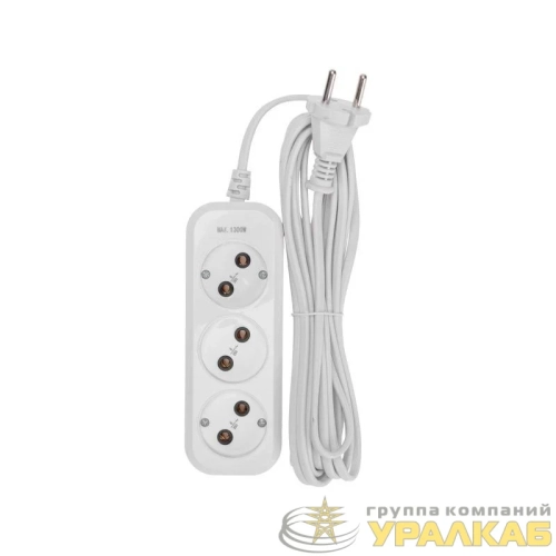 Удлинитель 3 гнезда 5м 2х0.75кв.мм б/з бел. PROCONNECT 13-4207 детальная картинка