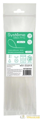 Стяжка кабельная 380х7.6 бел. (уп.100шт) SE 