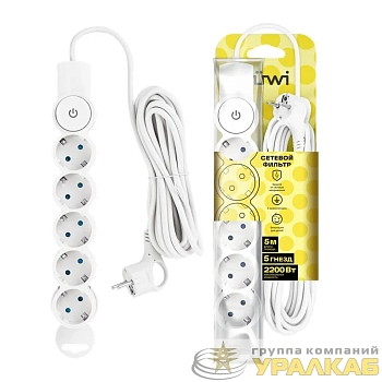 Фильтр сетевой 5х5м с/з со шторками с выкл. 2200Вт 10А бел. Duwi 