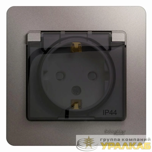 Розетка 1-м СП Glossa 16А IP44 250В с заземл. защ. шторки с крышкой в сборе платина SE GSL001248 детальная картинка