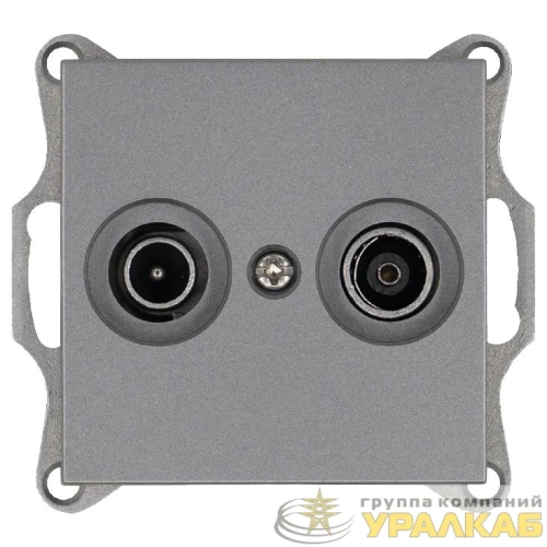 Розетка телевизионная проходная TV + FM 2-м Ф9.5мм механизм алюм. Jasmart 
